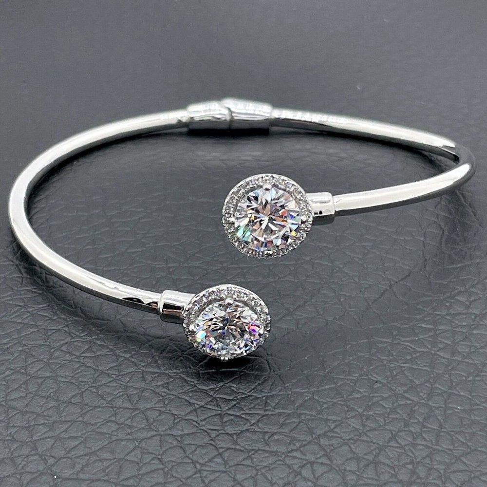 Bypass Bracelet Sterling Silver Simulated Diamonds Round Cut Absolute 4.28ctw - Picture 2 of 14